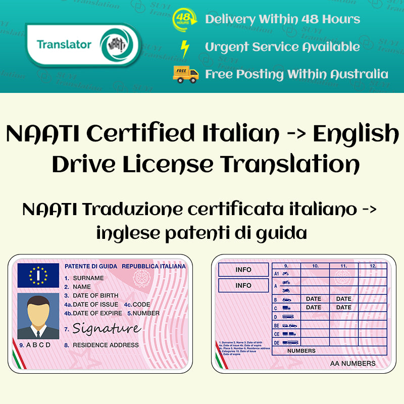 NAATI Certified Italian → English Drive License Translation