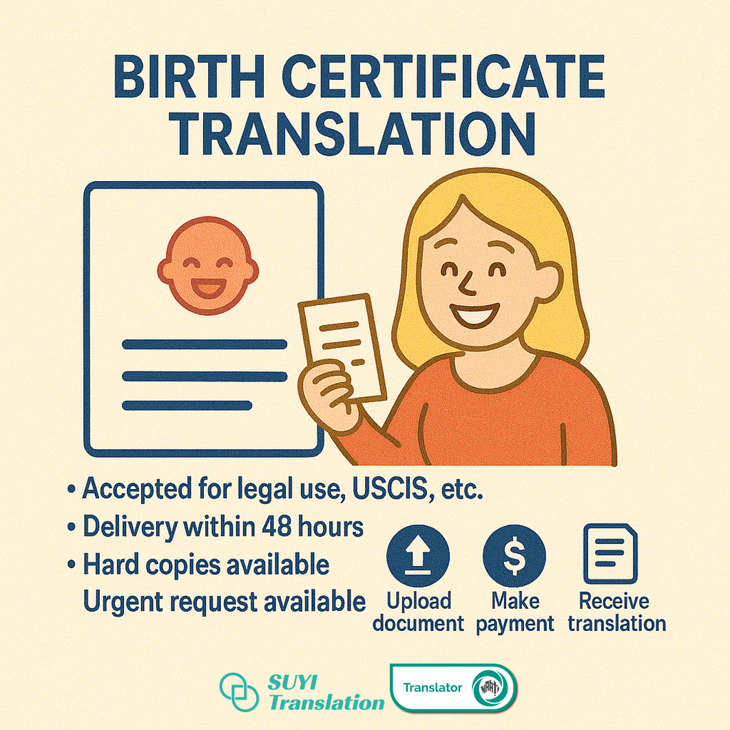 Birth Certificate (NAATI-Certificated) Accepted - By Australian Department of Immigration