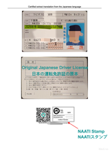 Load image into Gallery viewer, NAATI Certificated Japanese -&gt; English Driver License Translation 日本の運転免許証の翻訳
